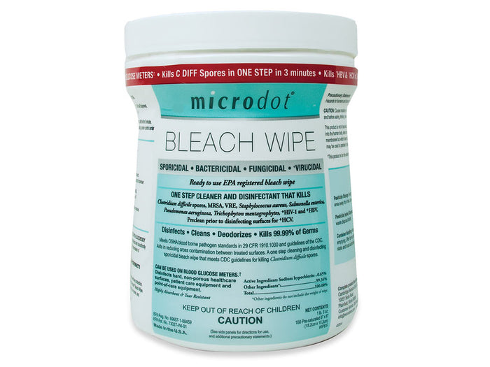 Microdot's® Bleach (sodium hypochlorite) saturated wipes